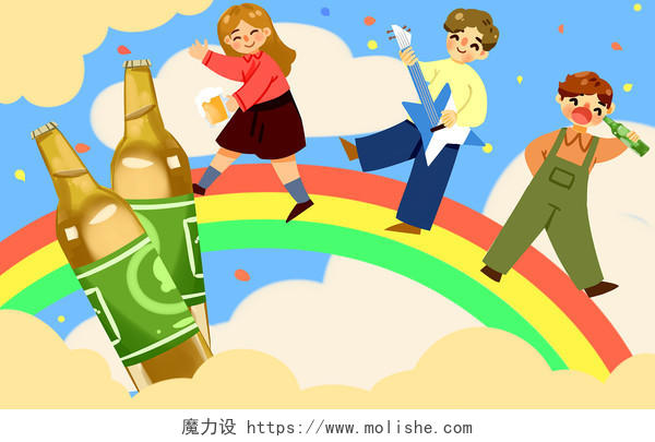 卡通手绘欢庆啤酒节原创插画海报素材